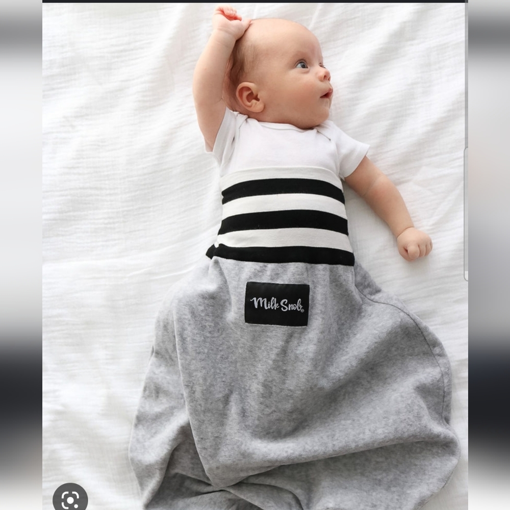 Milk Snob Pouch Swaddle Blanket Gray Black White Striped 0-6 Months Infant